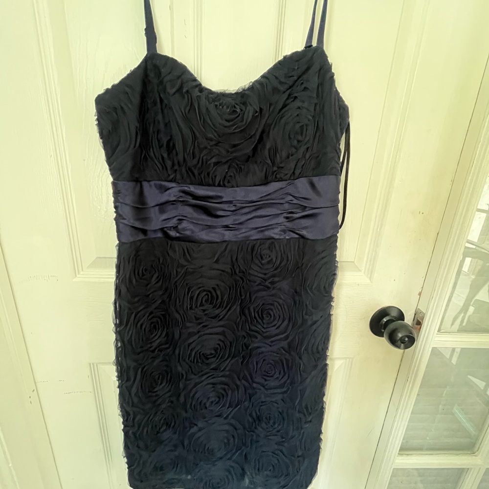 AGB Navy Blue Rosette Textured Mini Dress Cocktail Party Size 10